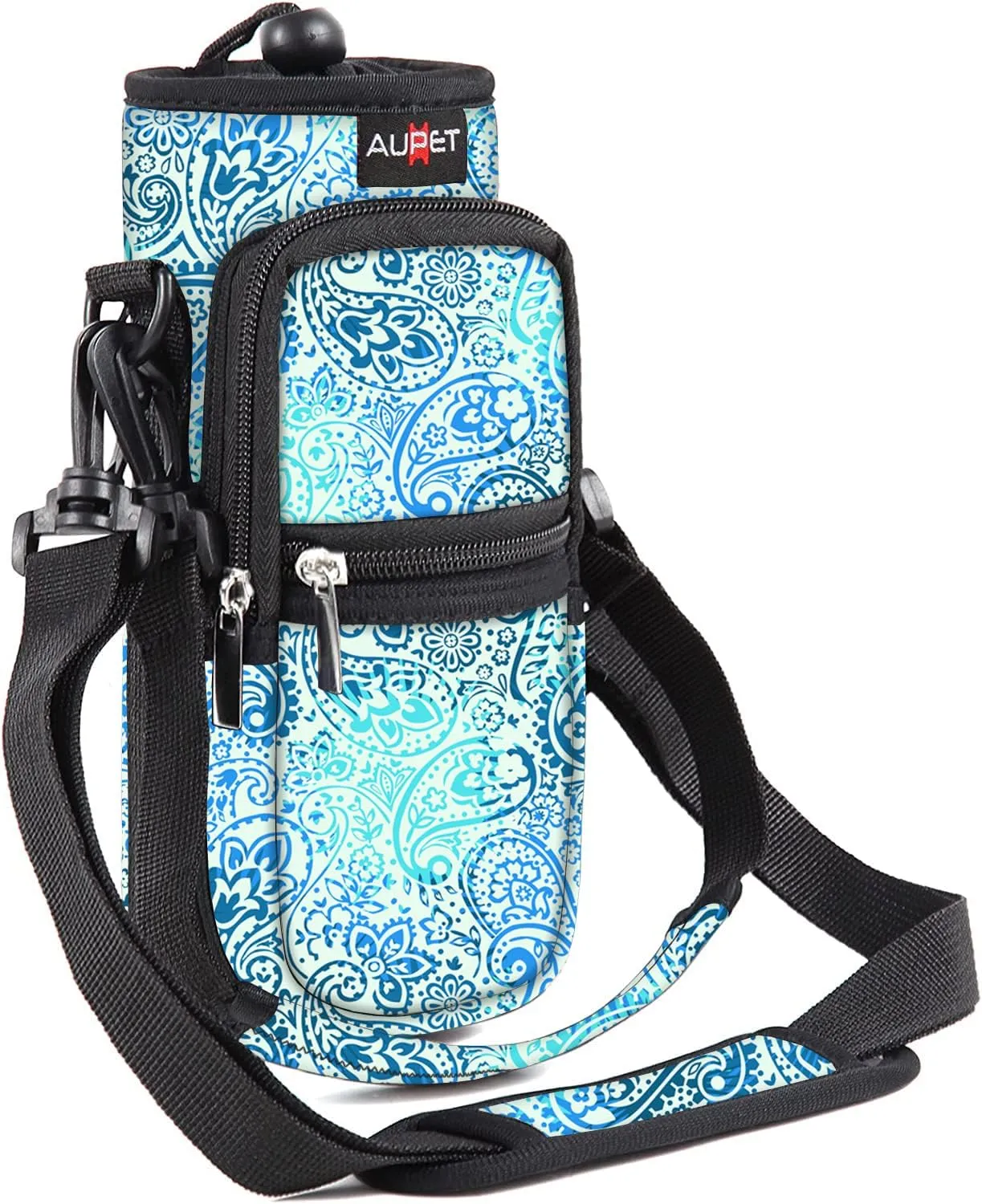 AUPET Water Bottle Sling Bag Sleeve Holder Carrier 25/32/40/64 oz,Insulated Crossbody Water Bottle Case Cover with Strap and Pockets for Men/Women Walking Hiking Camping