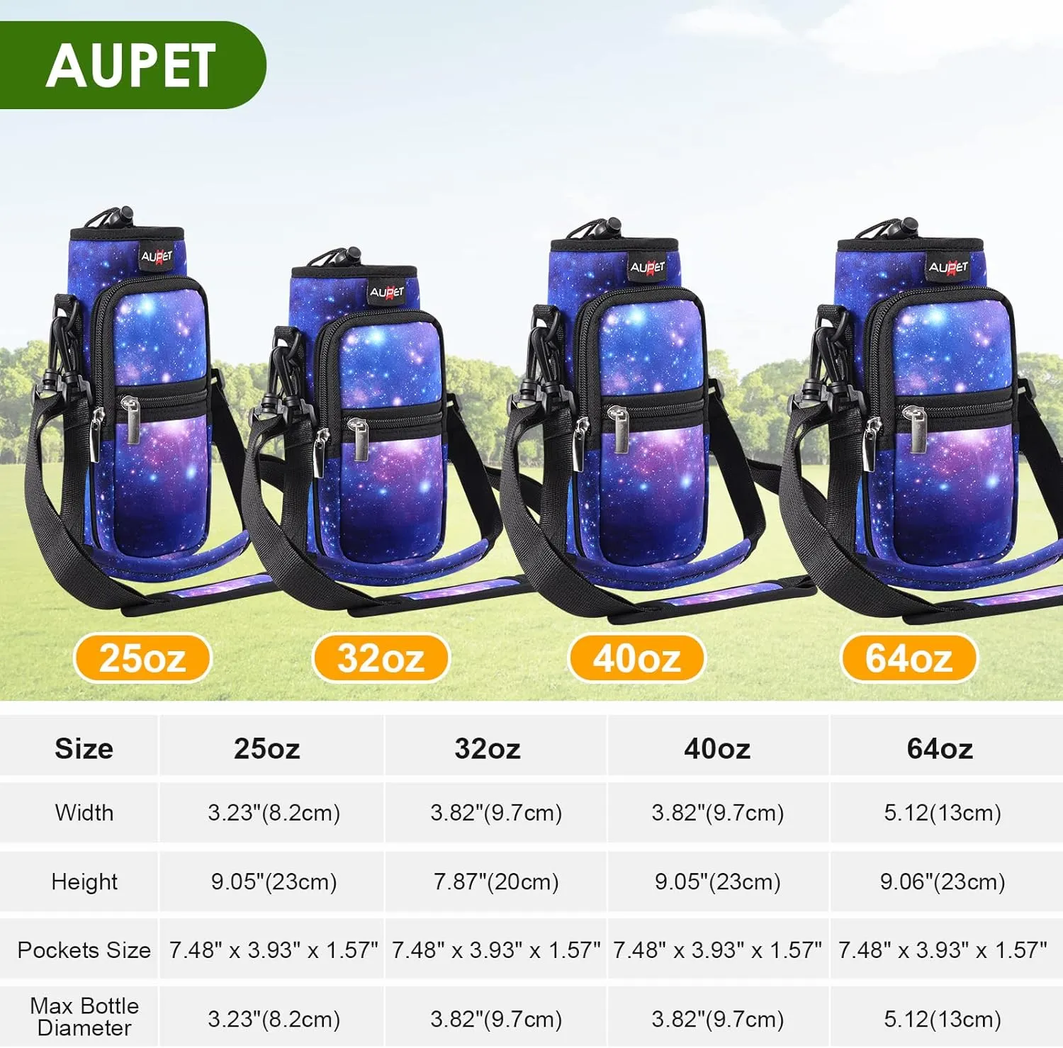 AUPET Water Bottle Sling Bag Sleeve Holder Carrier 25/32/40/64 oz,Insulated Crossbody Water Bottle Case Cover with Strap and Pockets for Men/Women Walking Hiking Camping