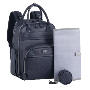 BabbleRoo Leather Diaper Bag Backpack - Baby Essentials Travel Baby Bag, Multi function, with Changing Pad, Stroller Straps & Pacifier Case – Unisex, Midnight Blue