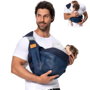 Baby Sling Carrier, Baby Carrier Newborn to Toddler(7-45lbs), Toddler Carrier, One Shoulder Adjustable Shoulder Strap, One Size Fits All, Mesh Blue