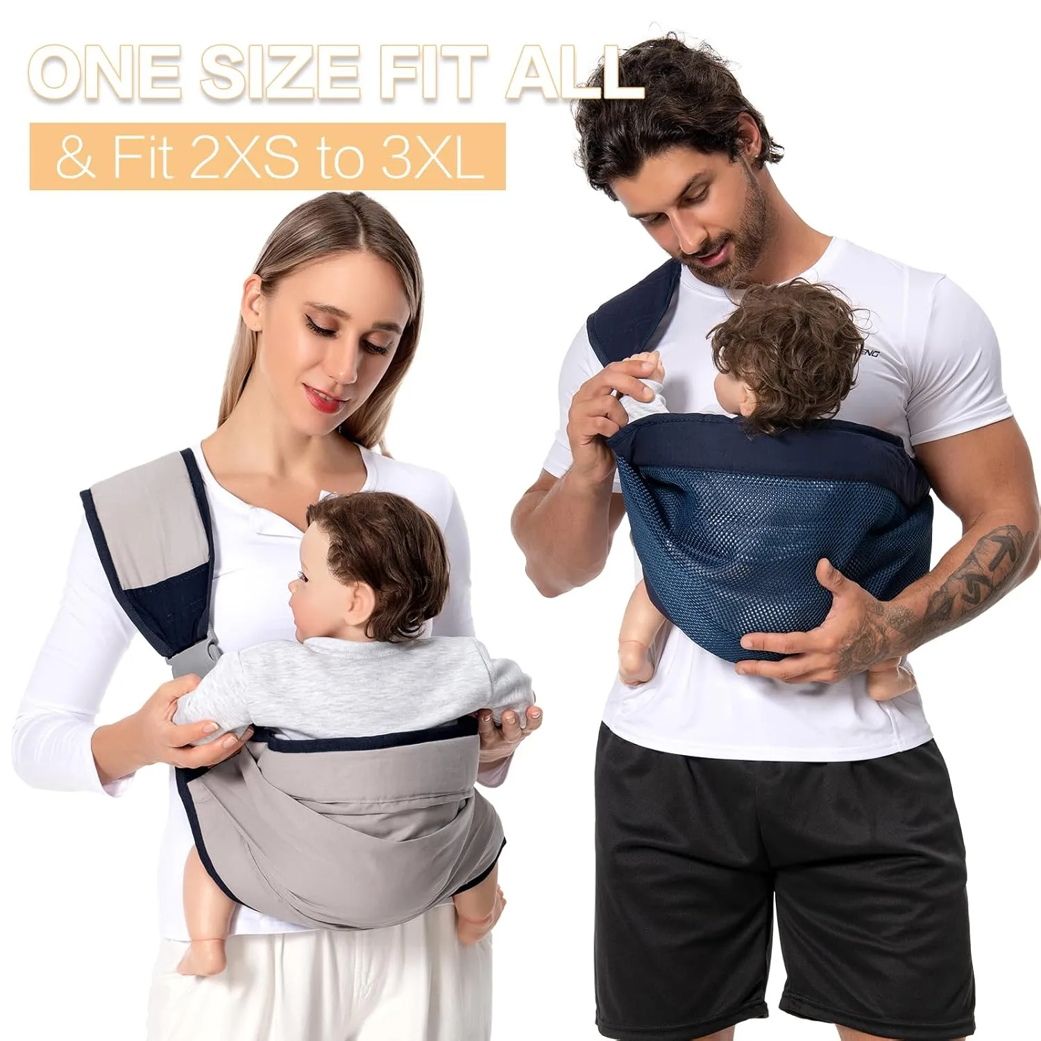 Baby Sling Carrier, Baby Carrier Newborn to Toddler(7-45lbs), Toddler Carrier, One Shoulder Adjustable Shoulder Strap, One Size Fits All, Mesh Blue