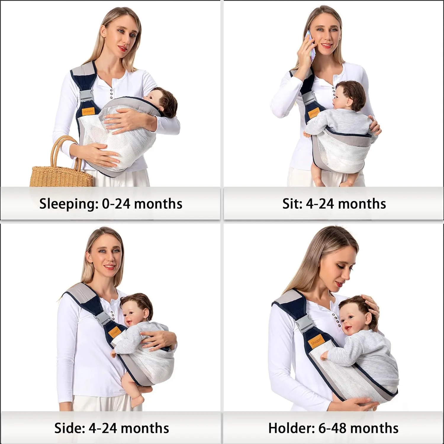 Baby Sling Carrier, Baby Carrier Newborn to Toddler(7-45lbs), Toddler Carrier, One Shoulder Adjustable Shoulder Strap, One Size Fits All, Mesh Blue