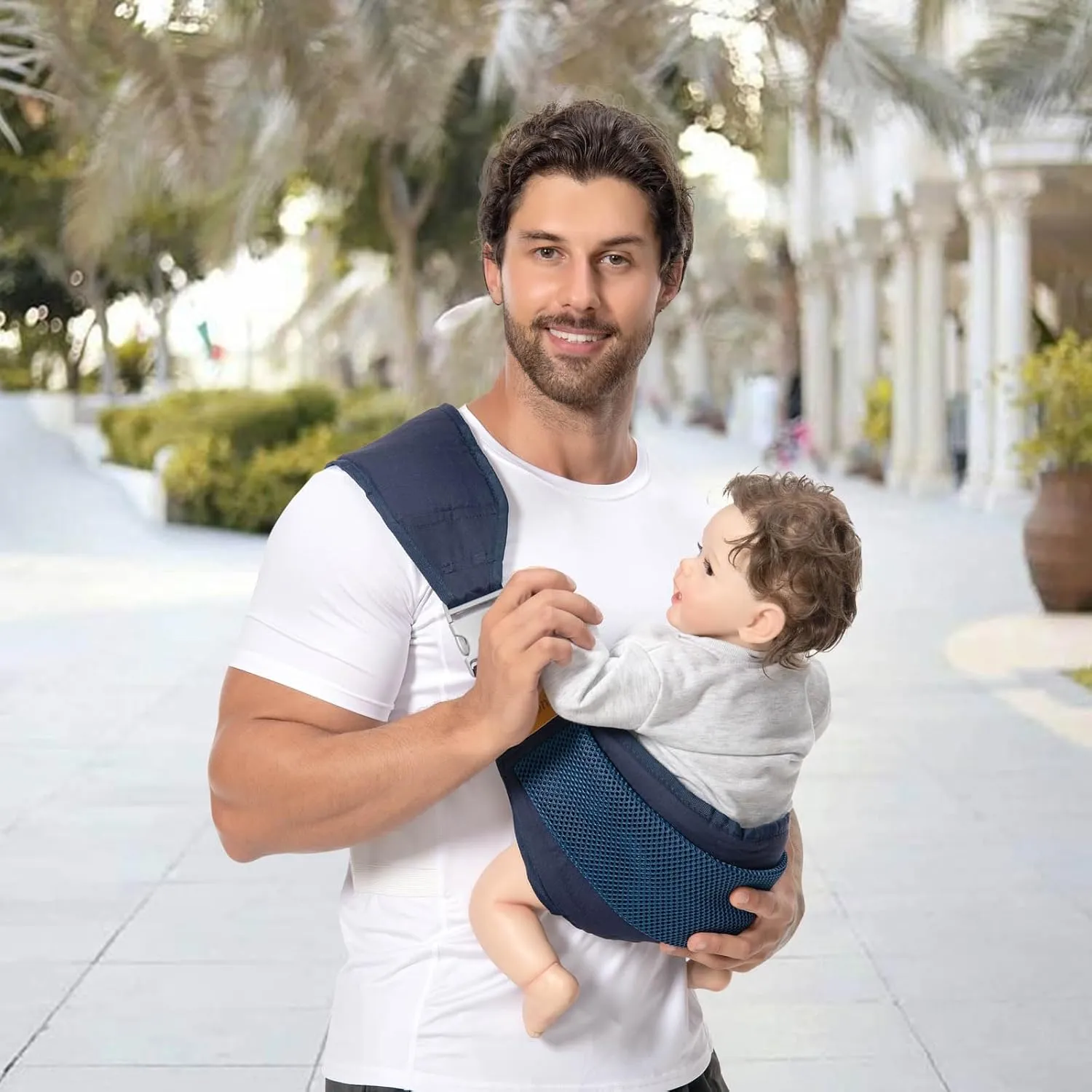 Baby Sling Carrier, Baby Carrier Newborn to Toddler(7-45lbs), Toddler Carrier, One Shoulder Adjustable Shoulder Strap, One Size Fits All, Mesh Blue
