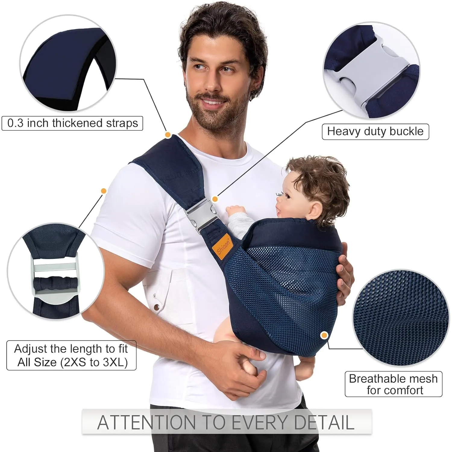 Baby Sling Carrier, Baby Carrier Newborn to Toddler(7-45lbs), Toddler Carrier, One Shoulder Adjustable Shoulder Strap, One Size Fits All, Mesh Blue