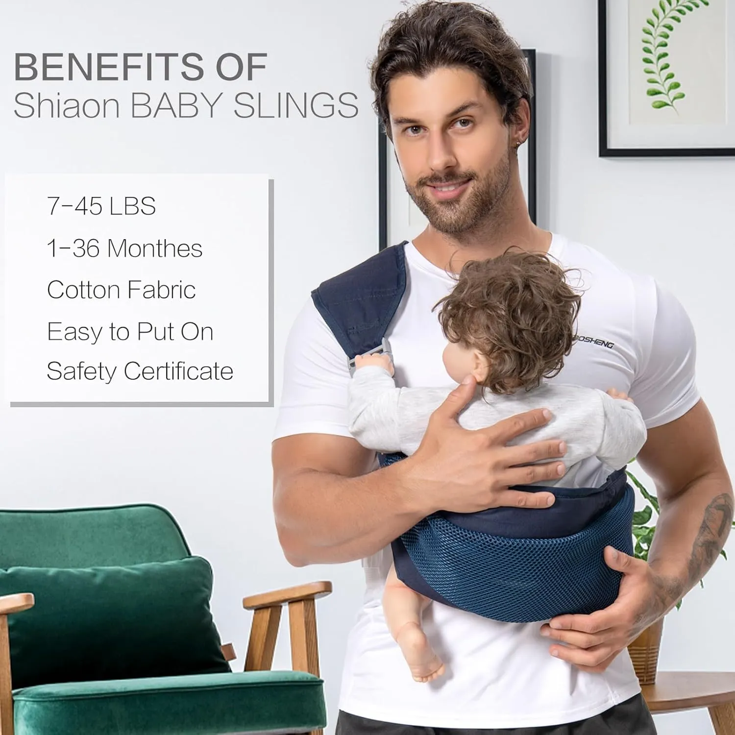Baby Sling Carrier, Baby Carrier Newborn to Toddler(7-45lbs), Toddler Carrier, One Shoulder Adjustable Shoulder Strap, One Size Fits All, Mesh Blue