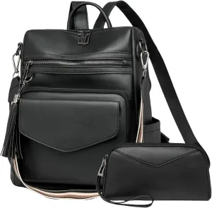 Backpack Purse for Women Fashion Designer Backpack Ladies Travel Convertible Shoulder Bags (Black)