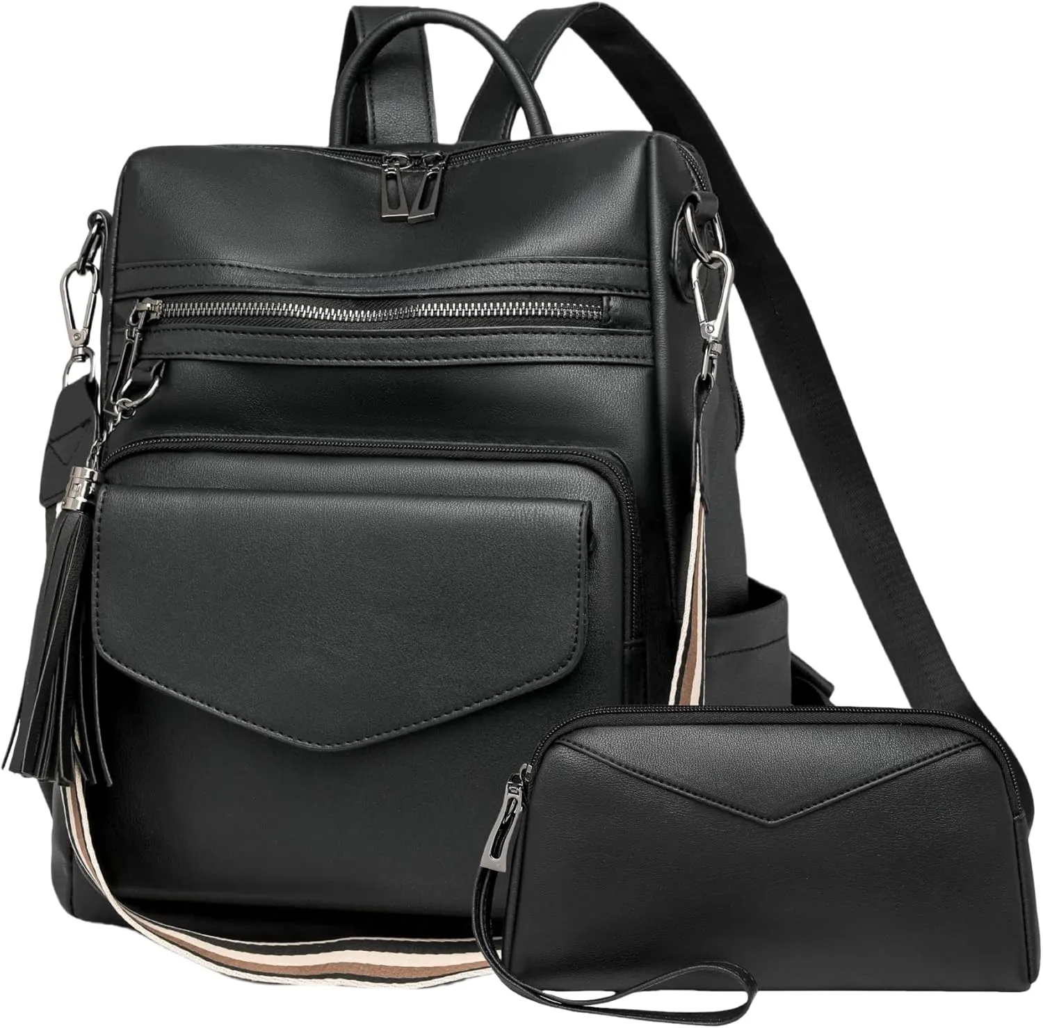 Backpack Purse for Women Fashion Designer Backpack Ladies Travel Convertible Shoulder Bags (Black)