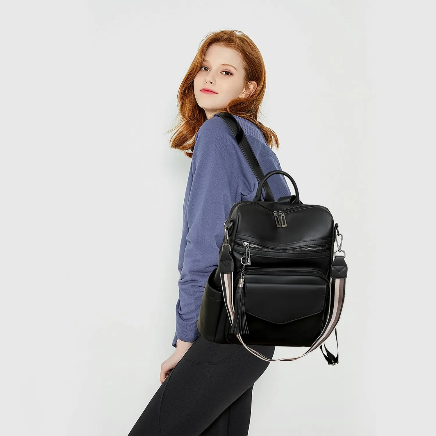 Backpack Purse for Women Fashion Designer Backpack Ladies Travel Convertible Shoulder Bags (Black)