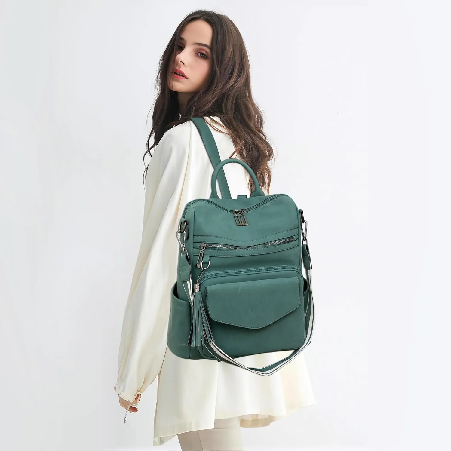 Backpack Purse for Women Fashion Designer Backpack Ladies Travel Convertible Shoulder Bags (Green)