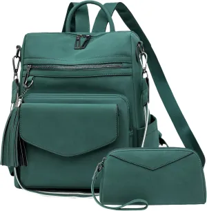 Backpack Purse for Women Fashion Designer Backpack Ladies Travel Convertible Shoulder Bags (Green)
