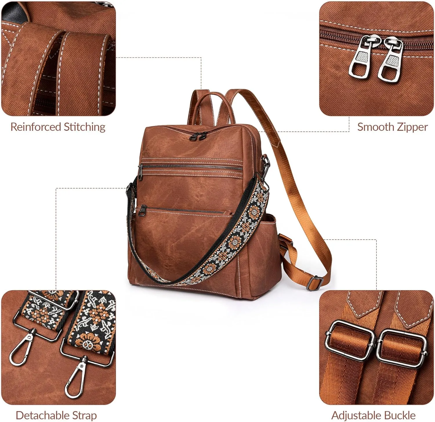 Backpack Purse for Women Pu Leather Travel Backpack Fashion Designer Shoulder Bag Ladies Convertible Handbags