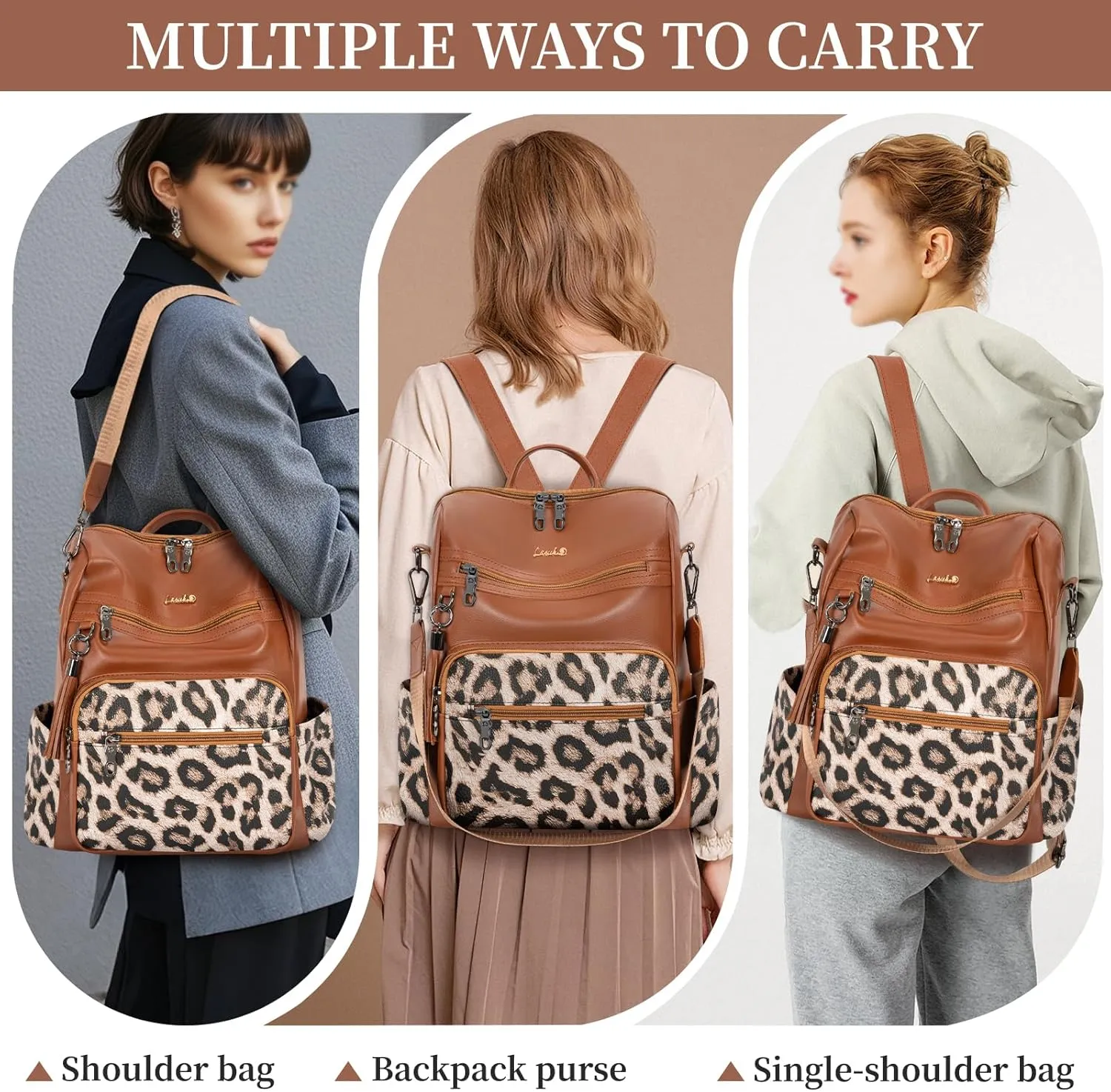 Backpack Purse for Women Travel Convertible Shoulder Tassel Bag Ladies Work Travel Handbags