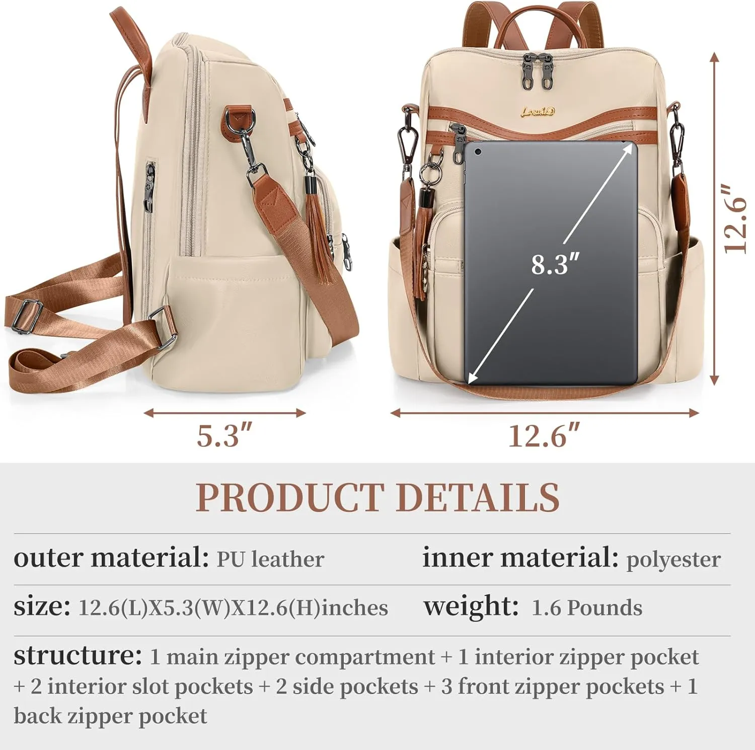 Backpack Purse for Women Travel Convertible Shoulder Tassel Bag Ladies Work Travel Handbags