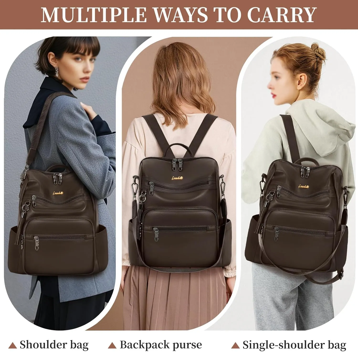 Backpack Purse for Women Travel Convertible Shoulder Tassel Bag Ladies Work Travel Handbags