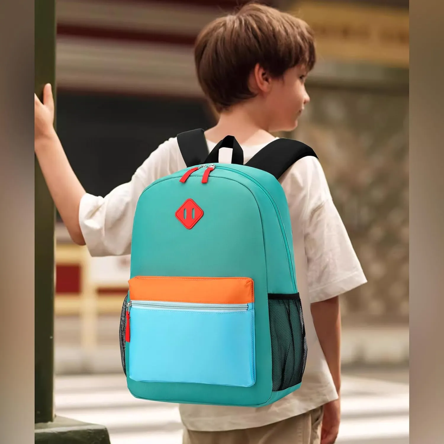 Backpack Set for Girls Boy Kids Backpack with Lunch Box for Elementary Primary Kindergarten School Bag (Lake Green Blue Set, Large)
