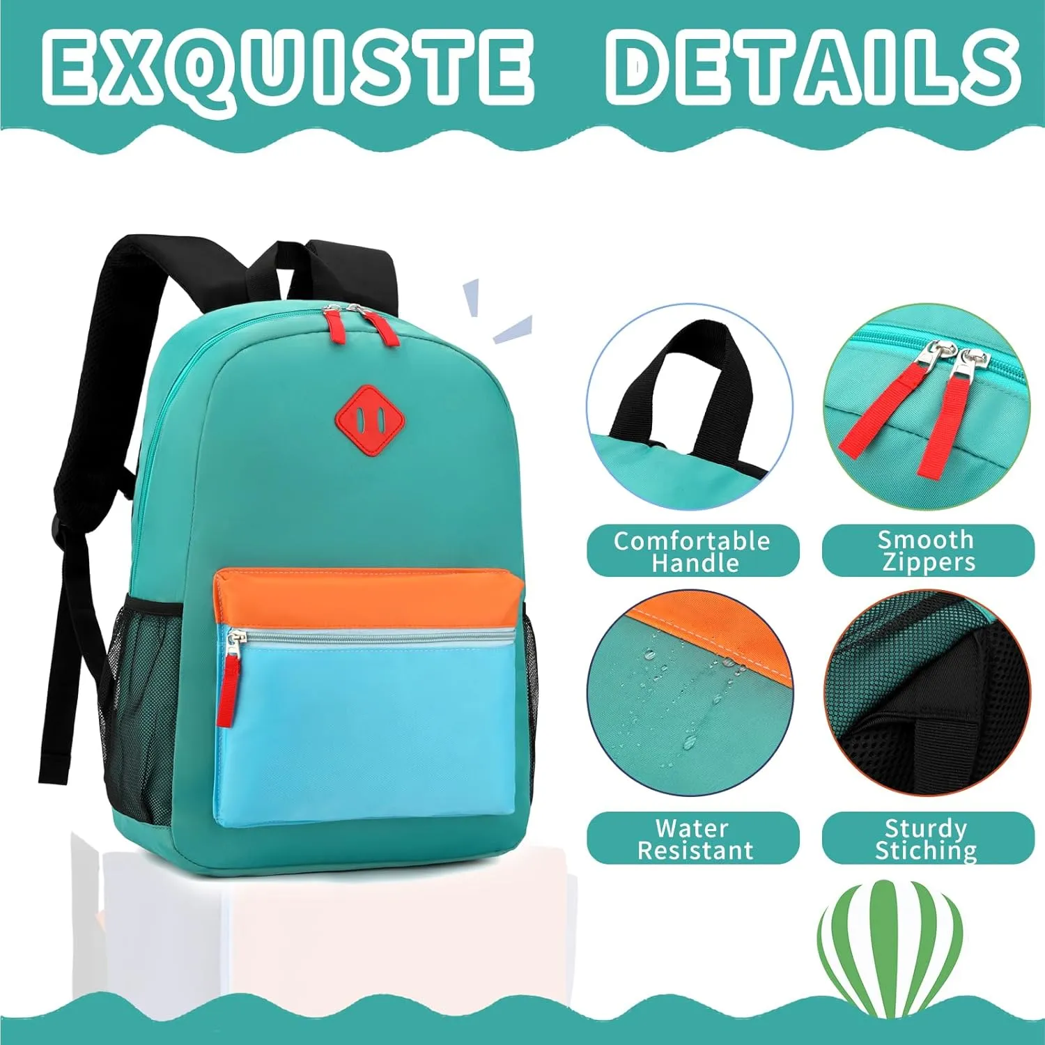 Backpack Set for Girls Boy Kids Backpack with Lunch Box for Elementary Primary Kindergarten School Bag (Lake Green Blue Set, Large)