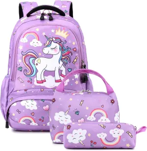 Backpack Unicorn for Girls School Preschool Backpack for Girls 3 IN 1 School Bookpack Set with Lunch Bag Pencil Bag