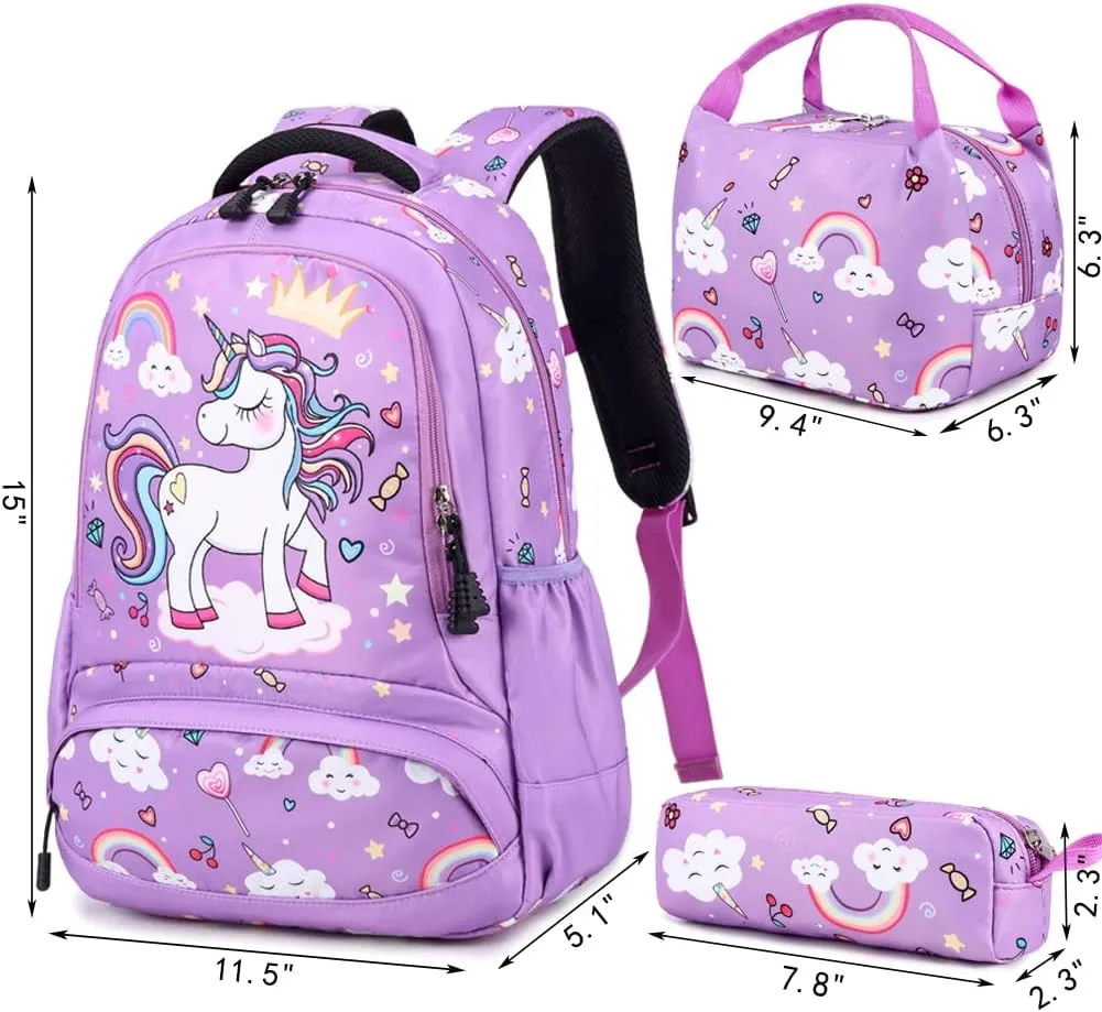 Backpack Unicorn for Girls School Preschool Backpack for Girls 3 IN 1 School Bookpack Set with Lunch Bag Pencil Bag