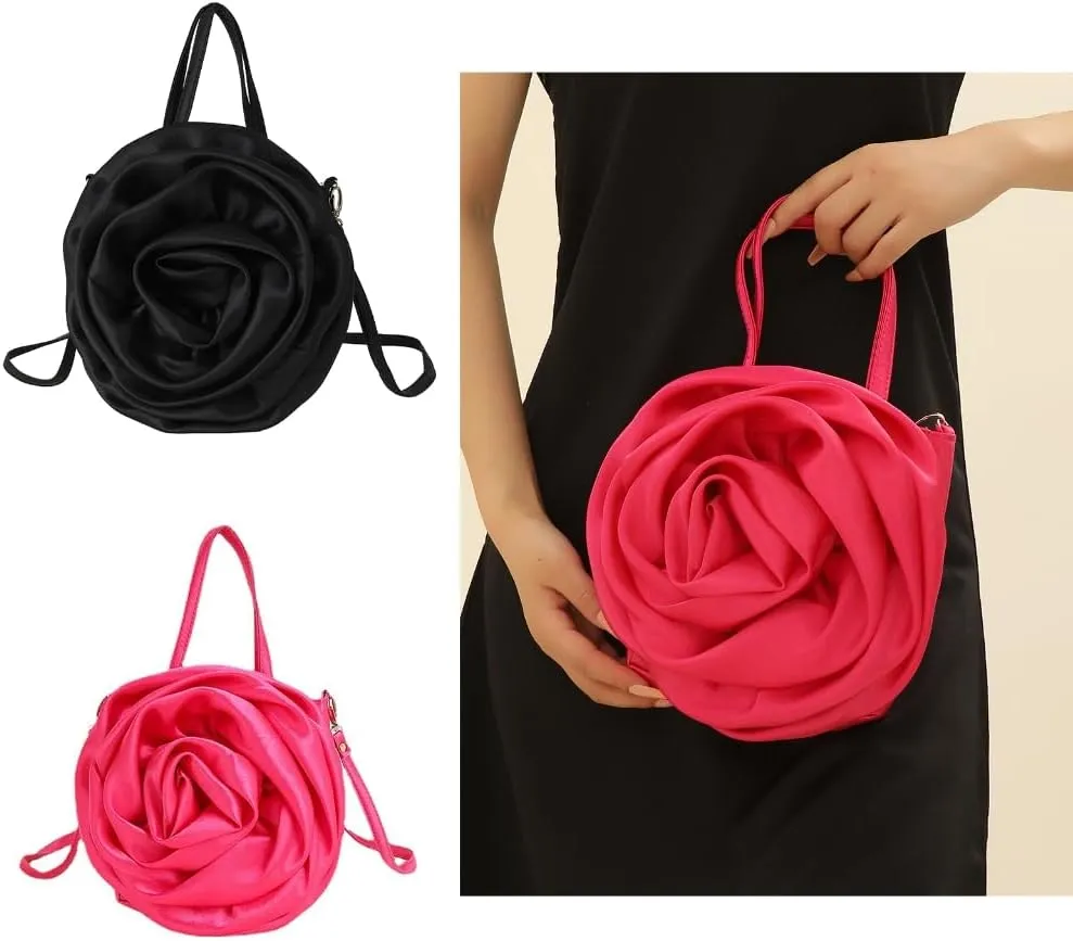 Bag 3D Rose Shape Handbag for Women Fashion Banquet Prom Wedding Evening Bag Crossbody Shoulder Bag