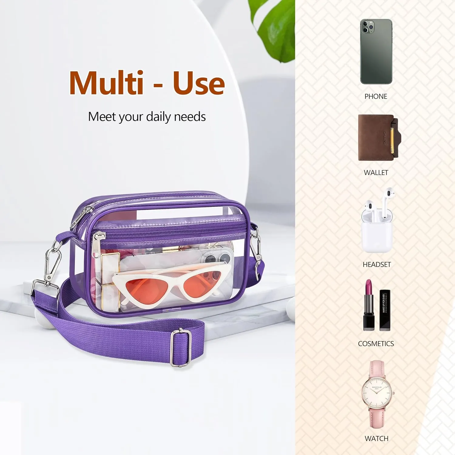 Bagenius Clear Bag for Stadium Events Clear Purse with Removable Strap Transparent Bag for Concert and Sport Events