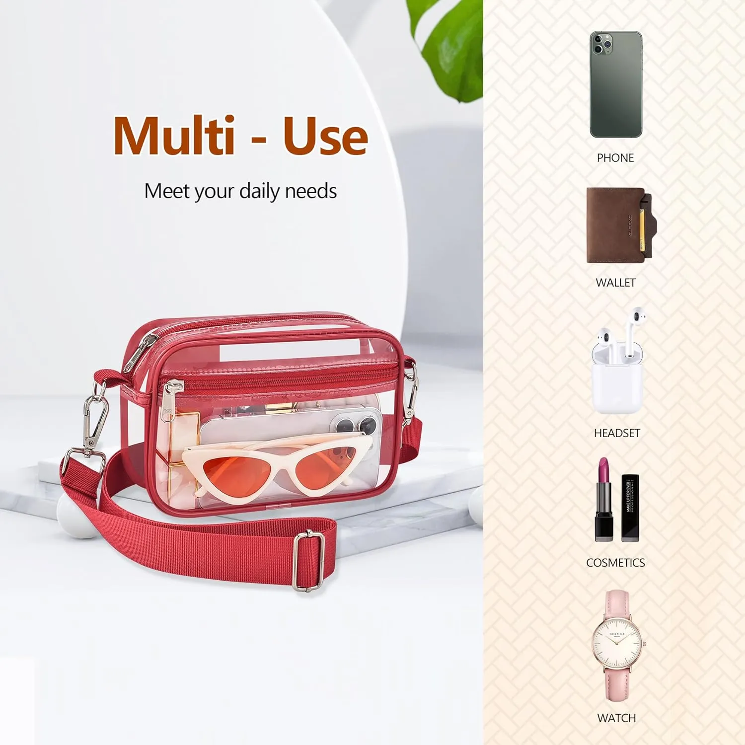 Bagenius Clear Bag for Stadium Events Clear Purse with Removable Strap Transparent Bag for Concert and Sport Events