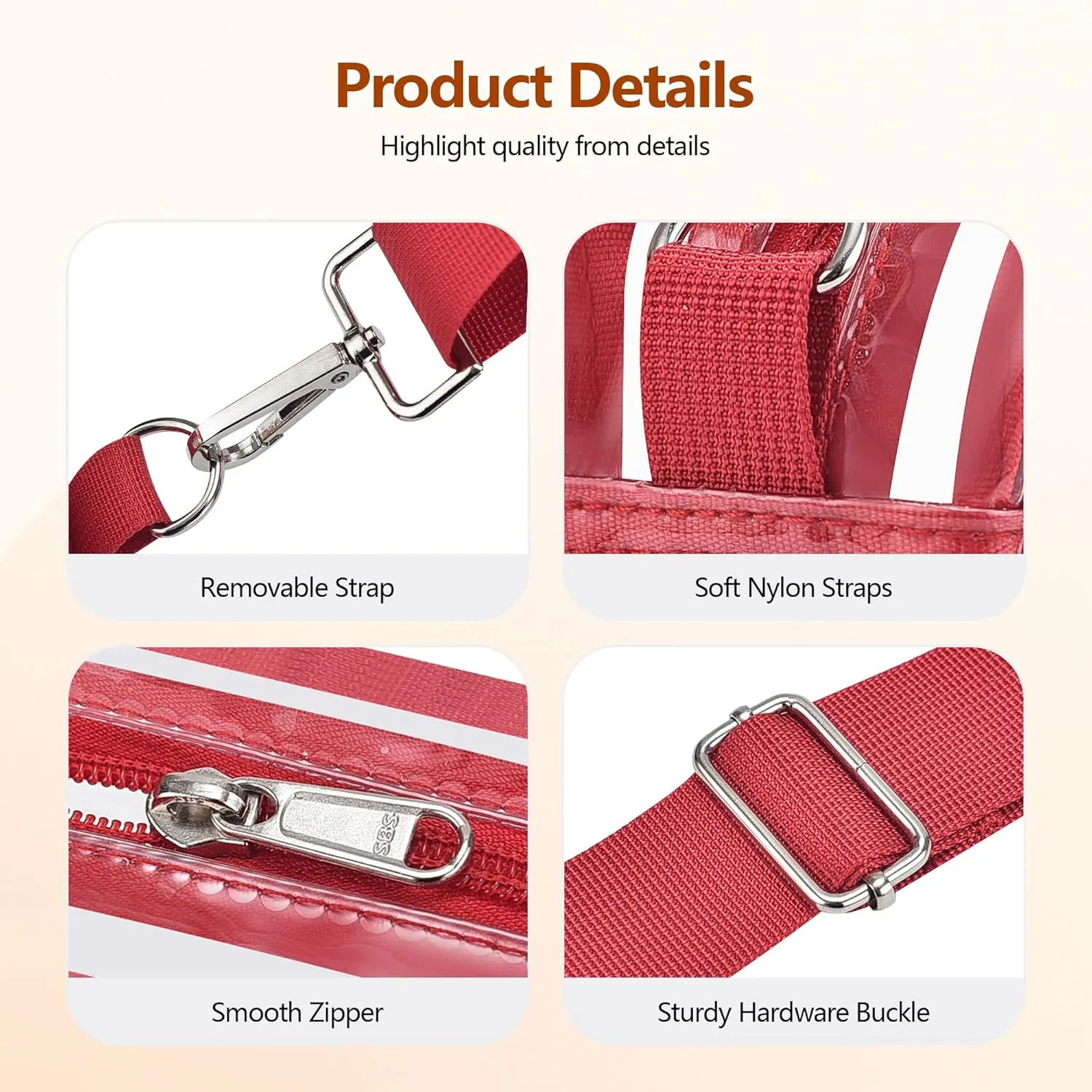 Bagenius Clear Bag for Stadium Events Clear Purse with Removable Strap Transparent Bag for Concert and Sport Events