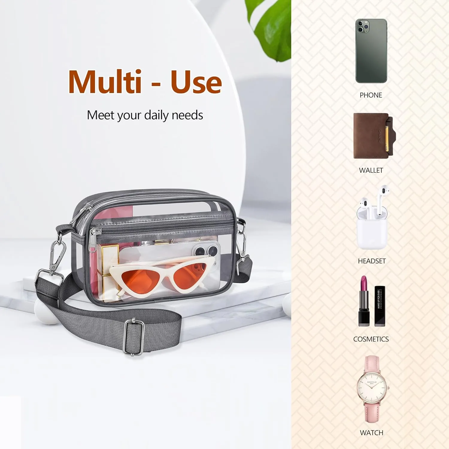 Bagenius Clear Bag for Stadium Events Clear Purse with Removable Strap Transparent Bag for Concert and Sport Events