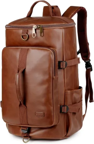 Baosha Leather Travel Backpack for Men 17" Laptop Backpack Flight Approved Travel duffel weekender bag Convertible HB-26 (Crazy Horse Brown)