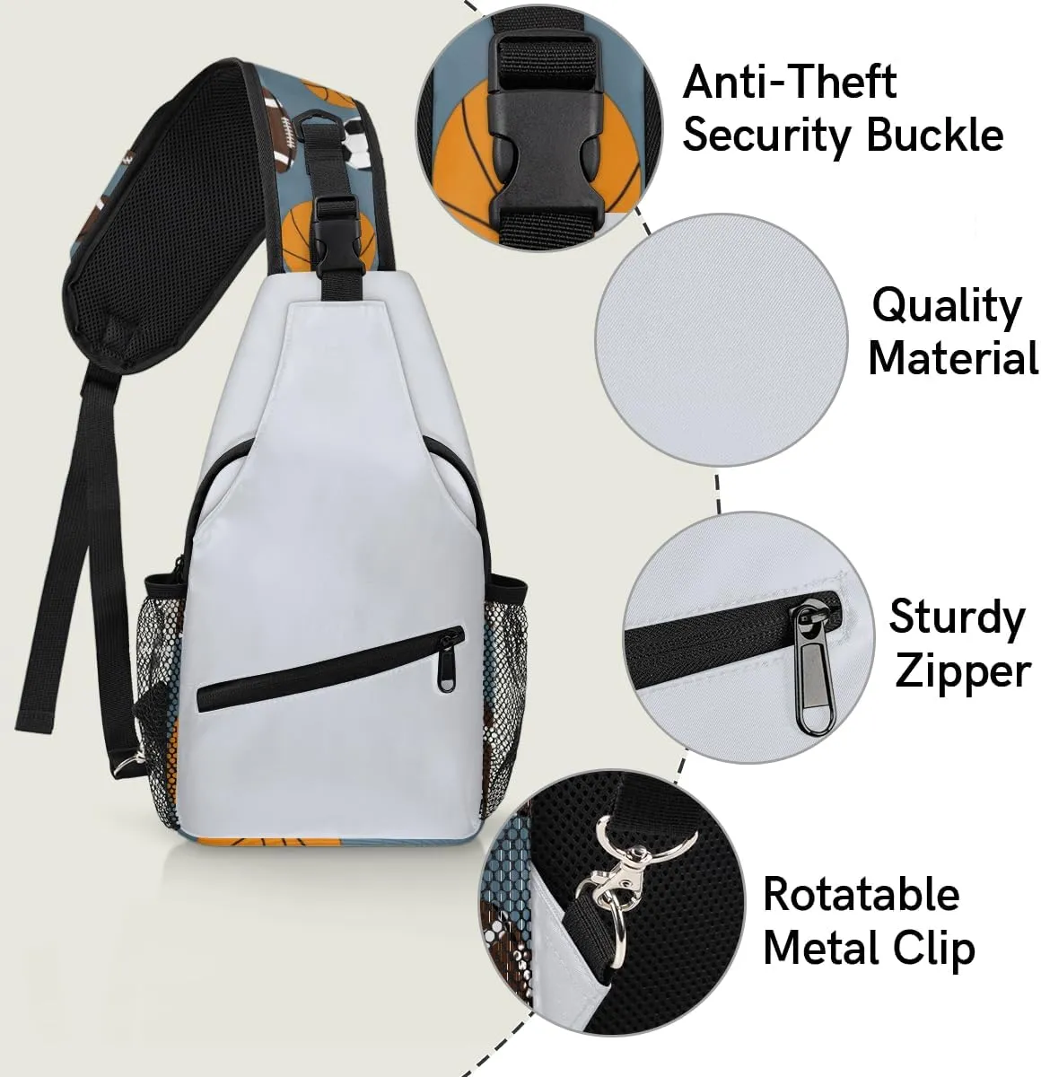 Basketball Baseball Rugby Sling Bag for Women Men Crossbody Sling Backpack Shoulder Bag Chest Bag Daypack for Travel Hiking Outdoor
