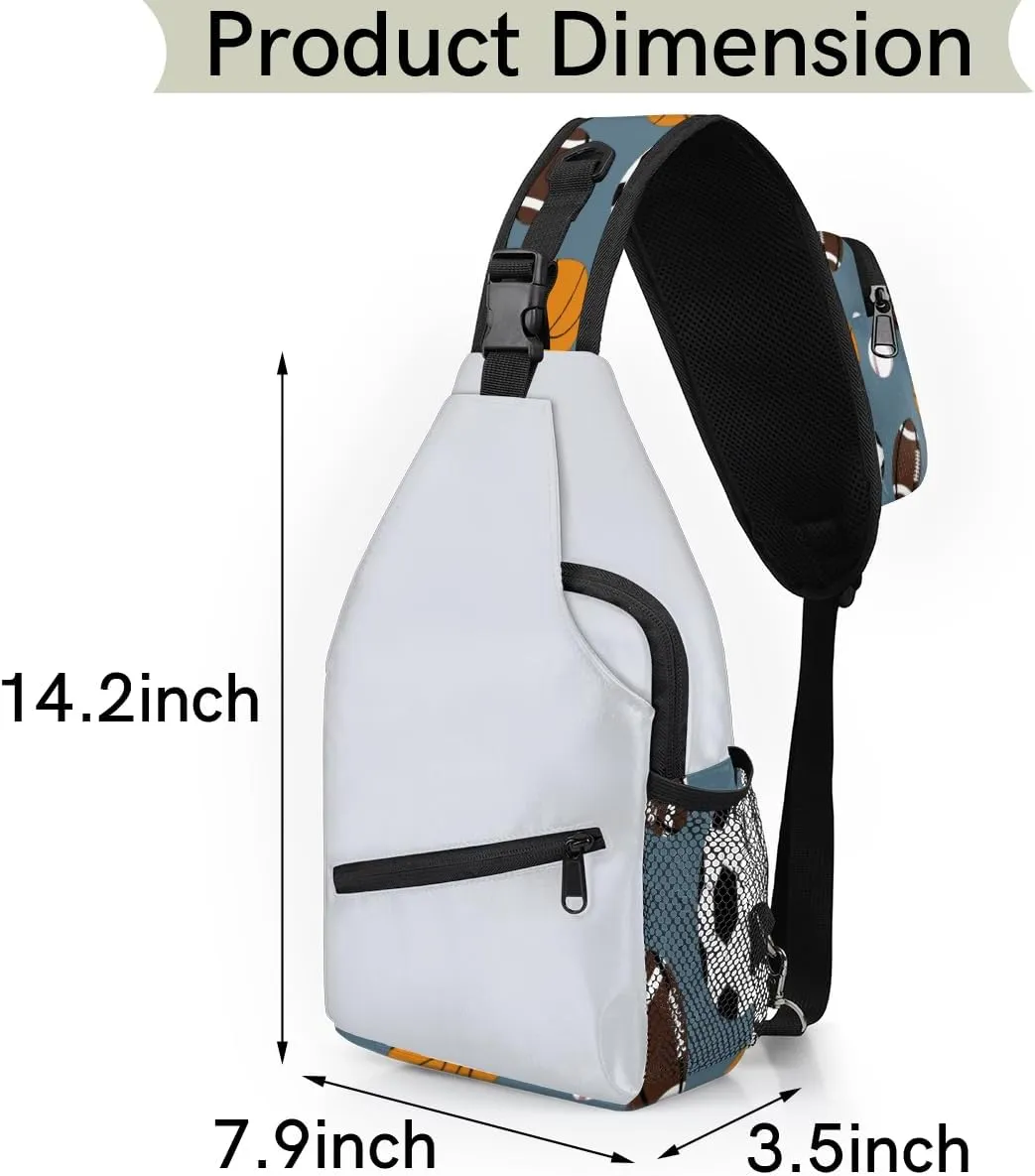 Basketball Baseball Rugby Sling Bag for Women Men Crossbody Sling Backpack Shoulder Bag Chest Bag Daypack for Travel Hiking Outdoor