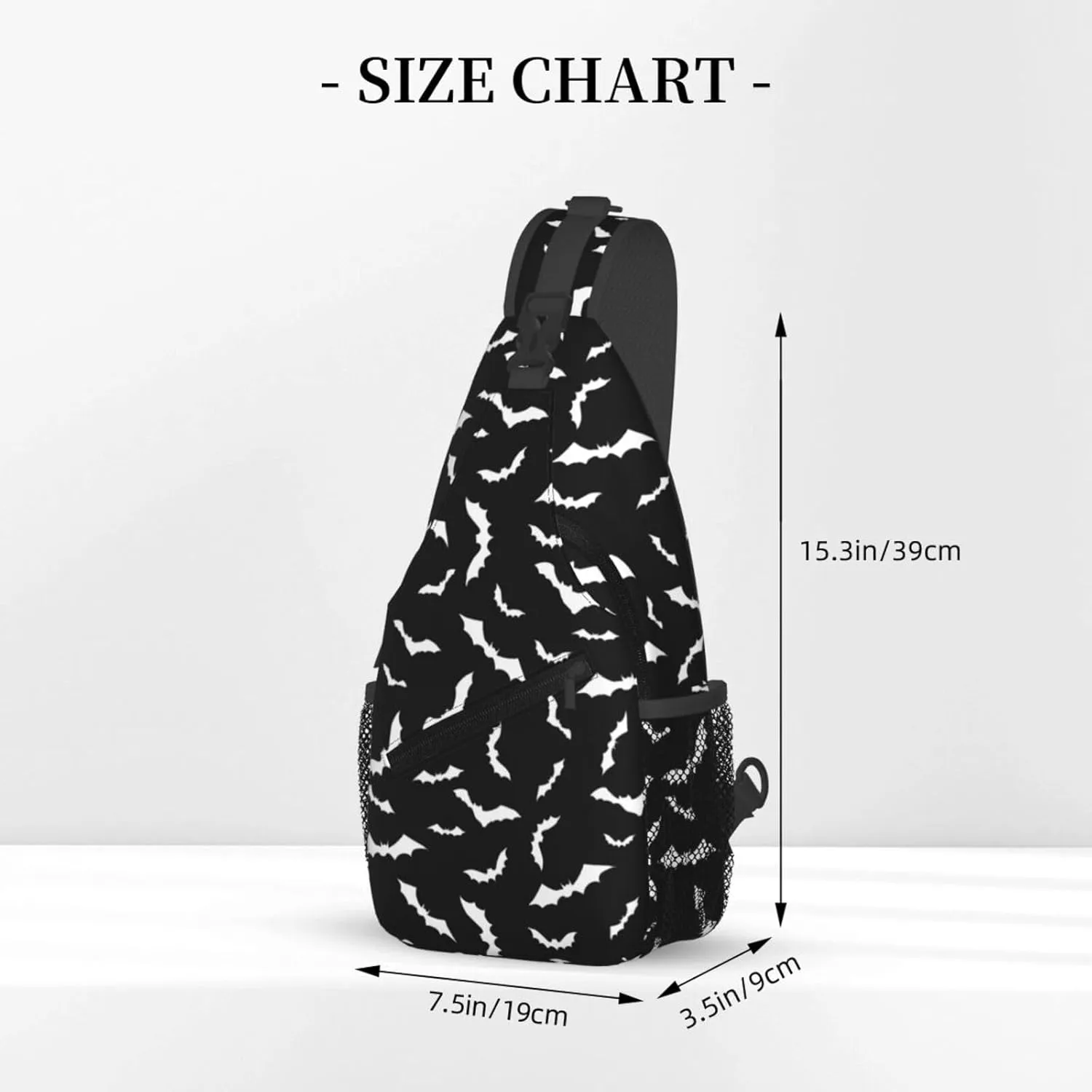 Bat Sling Bag for Women Crossbody Bag Swarm of White Flying Bats Silhouettes on Black Background Sling Backpack for Men Cool Animal Print Shoulder Bag Gym Sports Travel Hiking Daypack