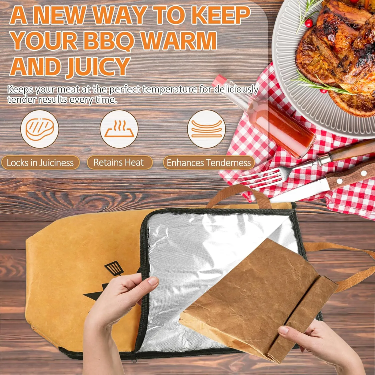 BBQ Blanket for Resting Meat with Wide Mouth, Heavy Duty Smoker Meat Resting Blanket, Reusable Grilling Meat Insulated Resting Meat Warmer Bag for Brisket/Pork Shoulders/Turkeys, BBQ Gifts for Men