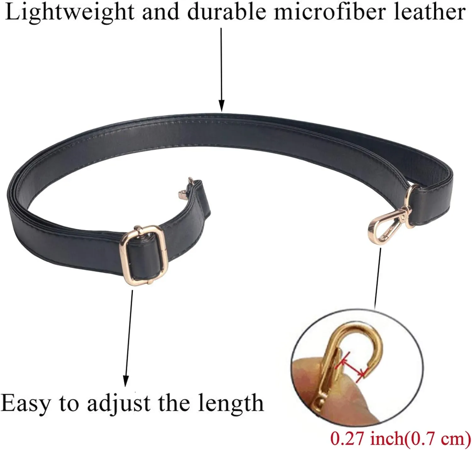 Beaulegan Classic Long Purse Strap Replacement, Microfiber Leather, Adjustable for Crossbody/Shoulder Bag, 0.7 Inch Wide (Black/Gold)
