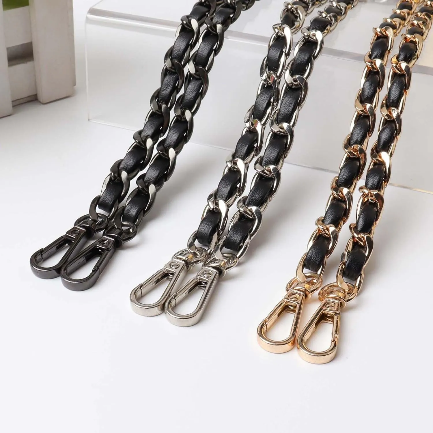 BEAULEGAN Purse Chain Strap - Microfiber Leather - Replacement for Crossbody Shoulder Bag - 51 Inch Long, Black/Silver