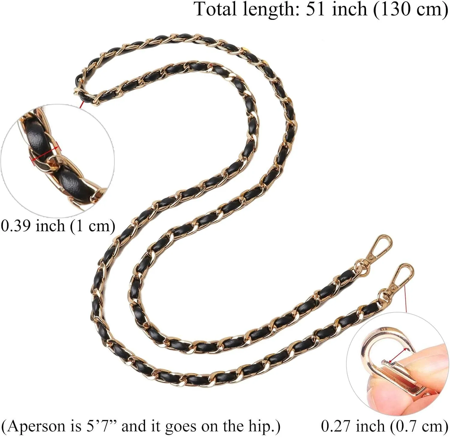 BEAULEGAN Purse Chain Strap - Microfiber Leather - Replacement for Crossbody Shoulder Bag - 51 Inch Long, Black/Silver