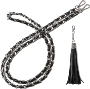 BEAULEGAN Purse Chain Strap - Microfiber Leather - Replacement for Crossbody Shoulder Bag - 51 Inch Long, Black/Silver
