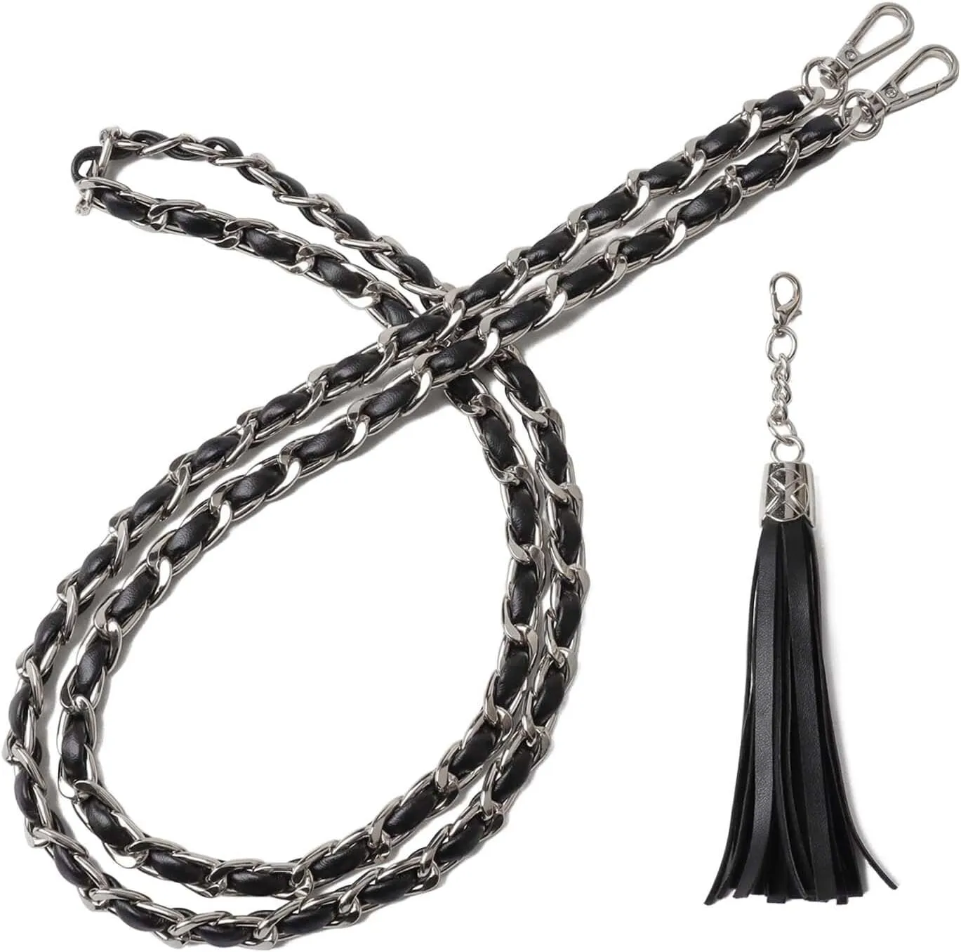 BEAULEGAN Purse Chain Strap - Microfiber Leather - Replacement for Crossbody Shoulder Bag - 51 Inch Long, Black/Silver