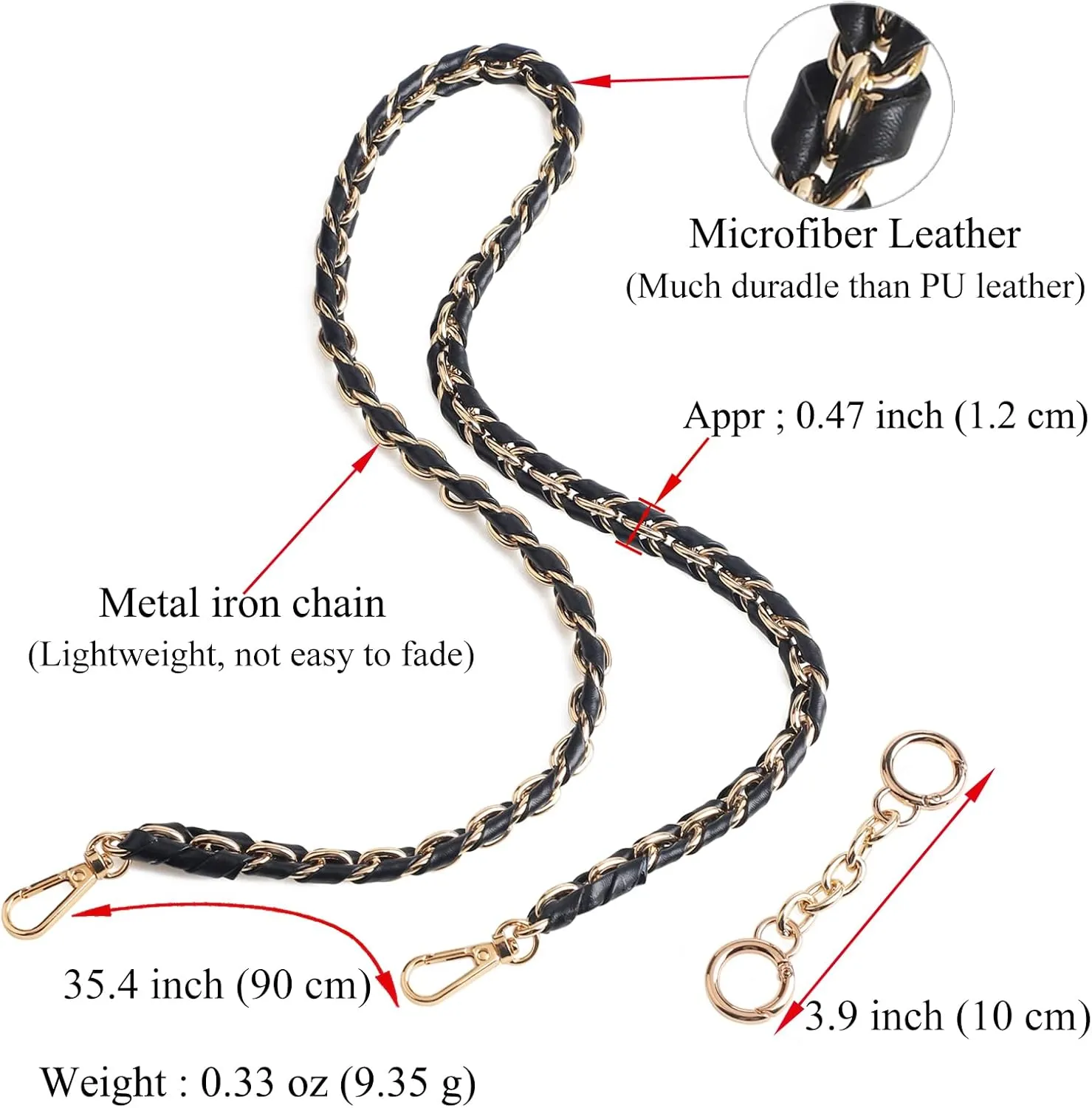 BEAULEGAN Purse Chain Strap - Microfiber Leather - Replacement for Handbag, Crossbody Shoulder Bag Set of 2, 35.4 Inch Long(Silver)