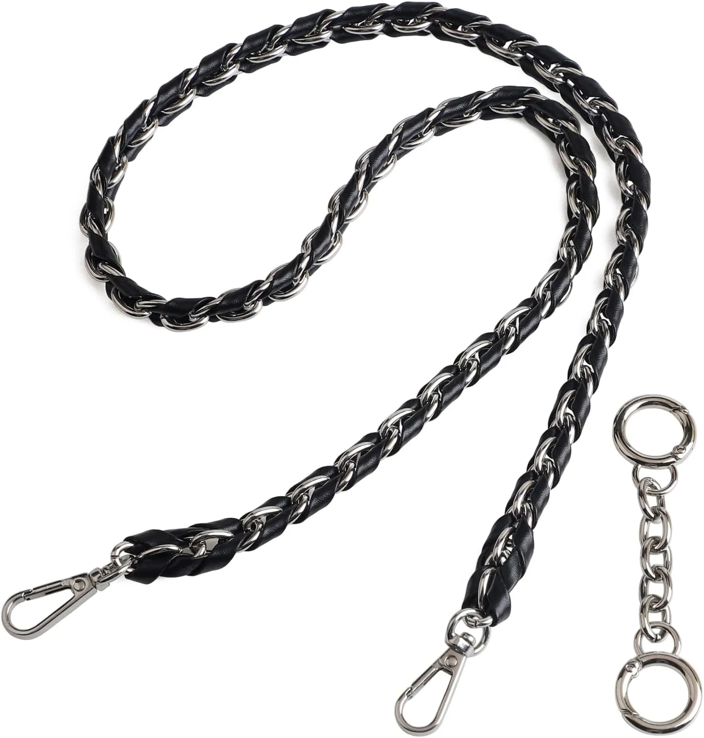 BEAULEGAN Purse Chain Strap - Microfiber Leather - Replacement for Handbag, Crossbody Shoulder Bag Set of 2, 35.4 Inch Long(Silver)