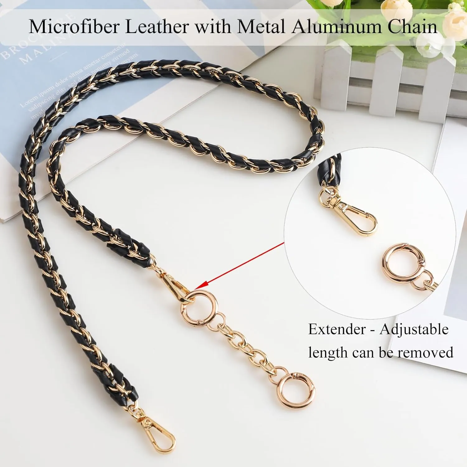 BEAULEGAN Purse Chain Strap - Microfiber Leather - Replacement for Handbag, Crossbody Shoulder Bag Set of 2, 35.4 Inch Long(Silver)