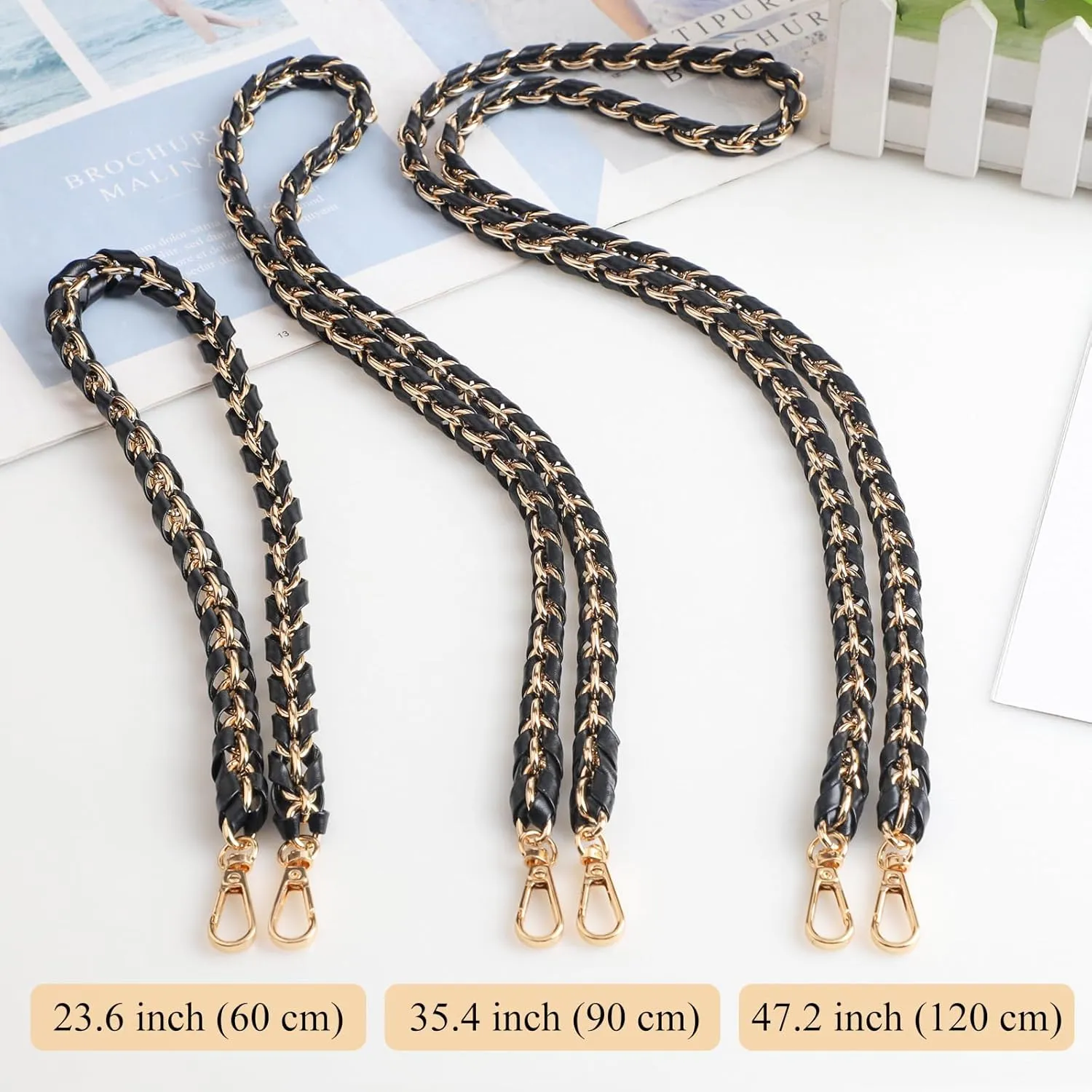 BEAULEGAN Purse Chain Strap - Microfiber Leather - Replacement for Handbag, Crossbody Shoulder Bag Set of 2, 35.4 Inch Long(Silver)