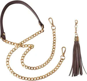 BEAULEGAN Purse Chain Strap Replacement for Shoulder and Crossbody Bag, Lightweight, 51 Inch Long 0.8 Inch Wide (Dark Brown/Gold)