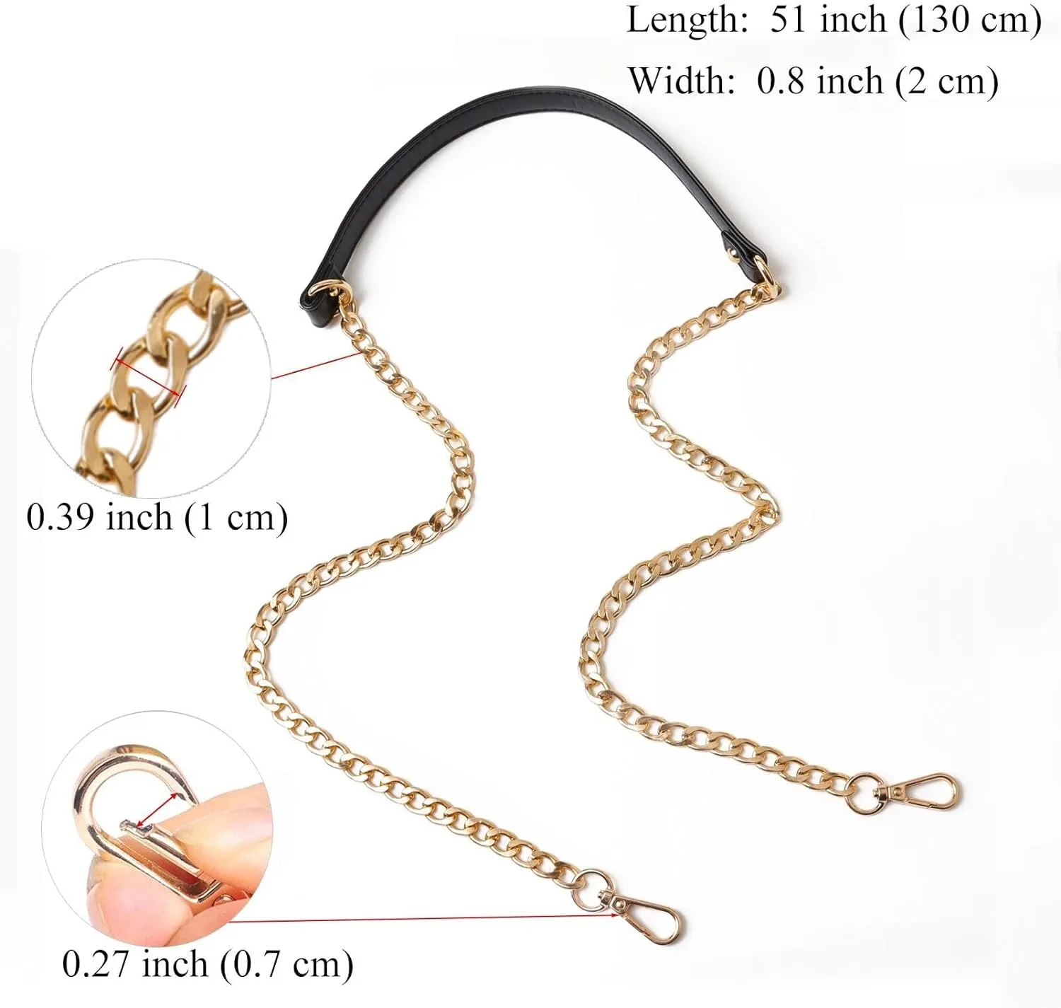 BEAULEGAN Purse Chain Strap Replacement for Shoulder and Crossbody Bag, Lightweight, 51 Inch Long 0.8 Inch Wide (Dark Brown/Gold)