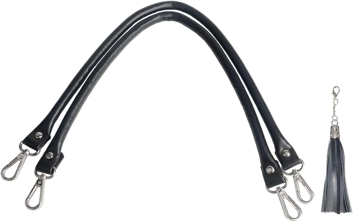 BEAULEGAN Purse Leather Handles Replacement 2 Pcs for Handbag, 23.6 Inch, Black Silver