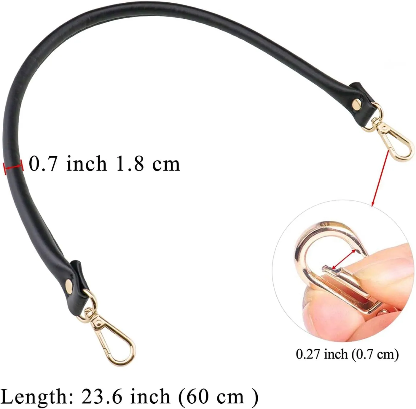 BEAULEGAN Purse Leather Handles Replacement 2 Pcs for Handbag, 23.6 Inch, Black Silver