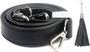 BEAULEGAN Purse Strap Replacement - Full Grain Microfiber Leather - 59 Inch Long Adjustable for Crossbody Shoulder Bag - 0.7 Inch Wide, Black/Silver