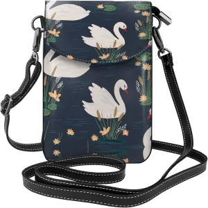 Beautiful White Swans On The Lake Lightweight Small Crossbody Bags Cell Phone Purses Travel Pouch Shoulder Bag For Women