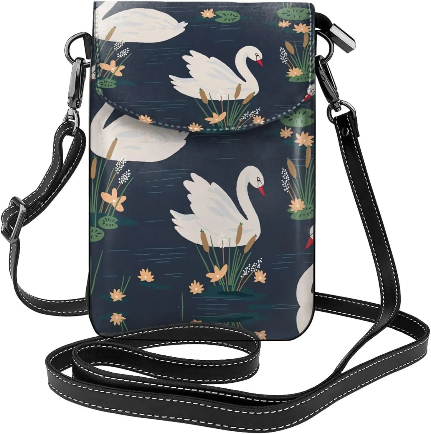 Beautiful White Swans On The Lake Lightweight Small Crossbody Bags Cell Phone Purses Travel Pouch Shoulder Bag For Women