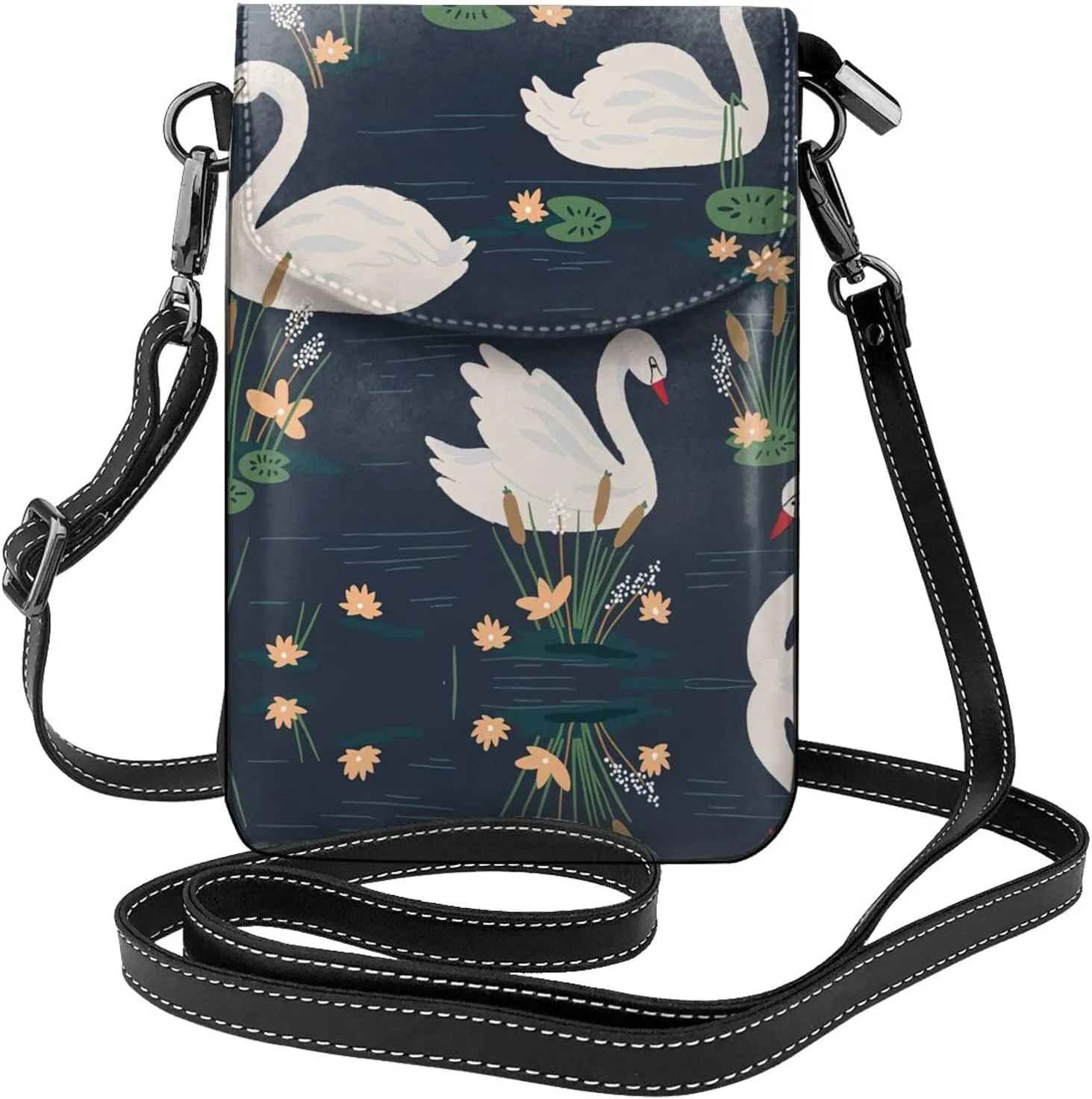 Beautiful White Swans On The Lake Lightweight Small Crossbody Bags Cell Phone Purses Travel Pouch Shoulder Bag For Women