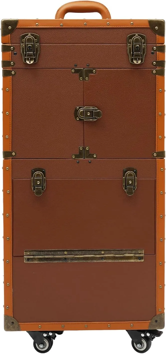 Beauty Salon Luggage, Makeup Organizer Rolling Makeup Hairdressing Train Case Cosmetic Travel Organizer Tool Box, Portable Lockable Salon Cart Travel Cosmetology Case on Wheels (Coffee Color)